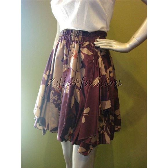 $1580 NWT ETRO Silk Purple Gold Pleat Layer Flared Ruffle Lined Skirt 14
